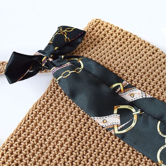 curated luxury Handbags - Black Satin Skinny Scarf Handbag Bow Ribbon Tie